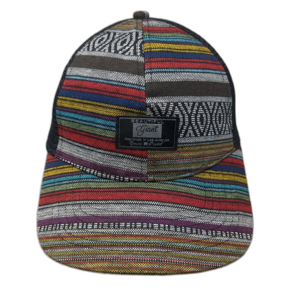 Beautiful Giant Trucker Hat Black Multicolor One Size Mesh Snapback Stripe